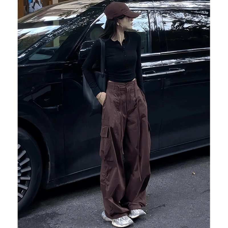 2025春秋季新款美式休闲小众宽松设计感阔腿裤拖地裤百搭工装裤子