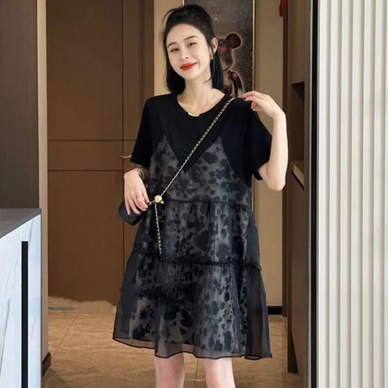 时尚假两件拼接连衣裙春秋季2025新款小个子洋气显瘦设计感短裙子