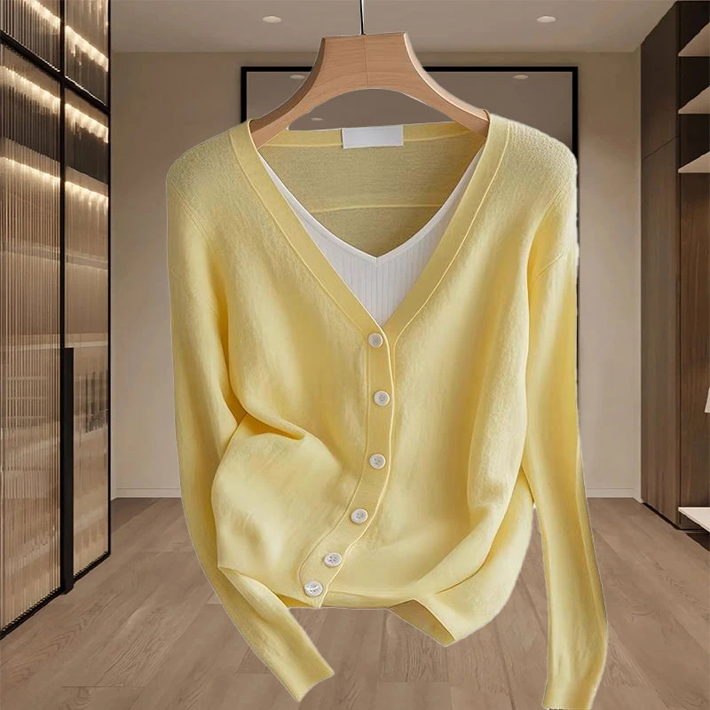 高级感洋气假两件针织衫女春秋新款韩系别致设计感显瘦上衣女薄款