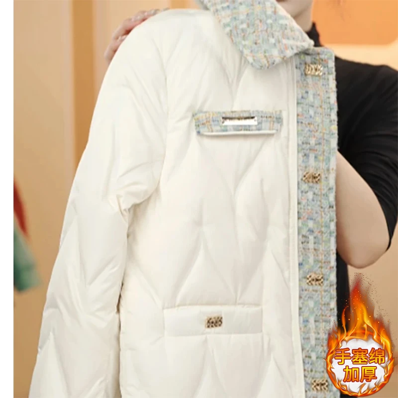 2024年秋冬季新款欧货时尚气质棉服女设计感拼接加厚保暖百搭外套