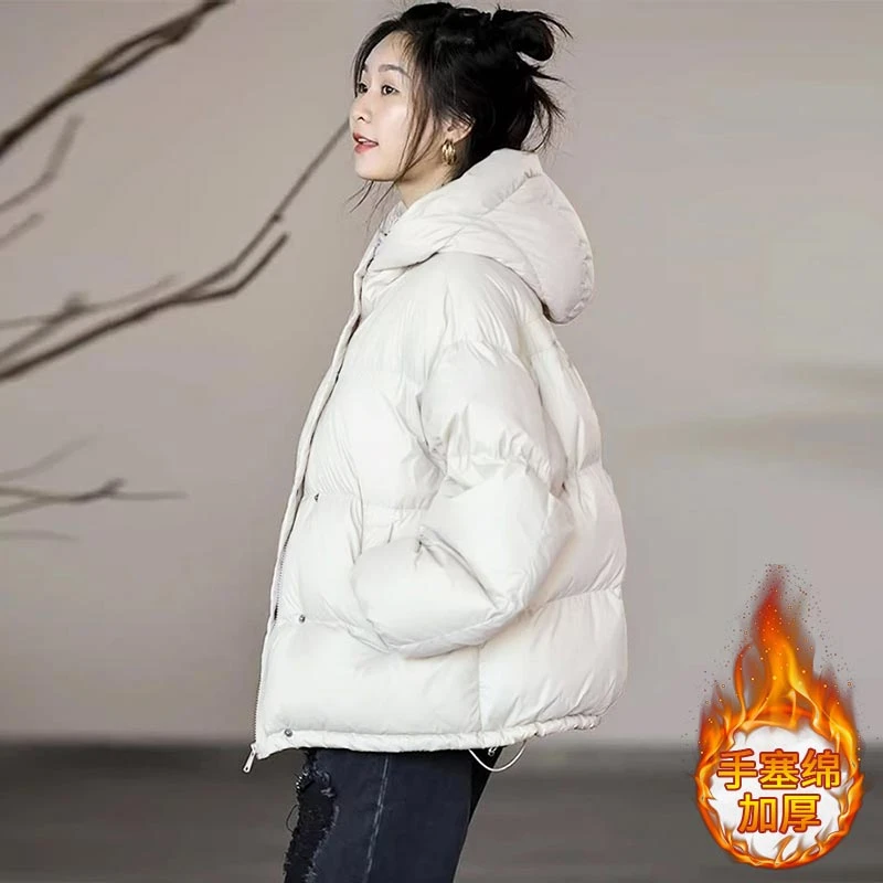 复古文艺保暖加厚面包服2025冬季新款连帽棉服女短款宽松棉袄外套