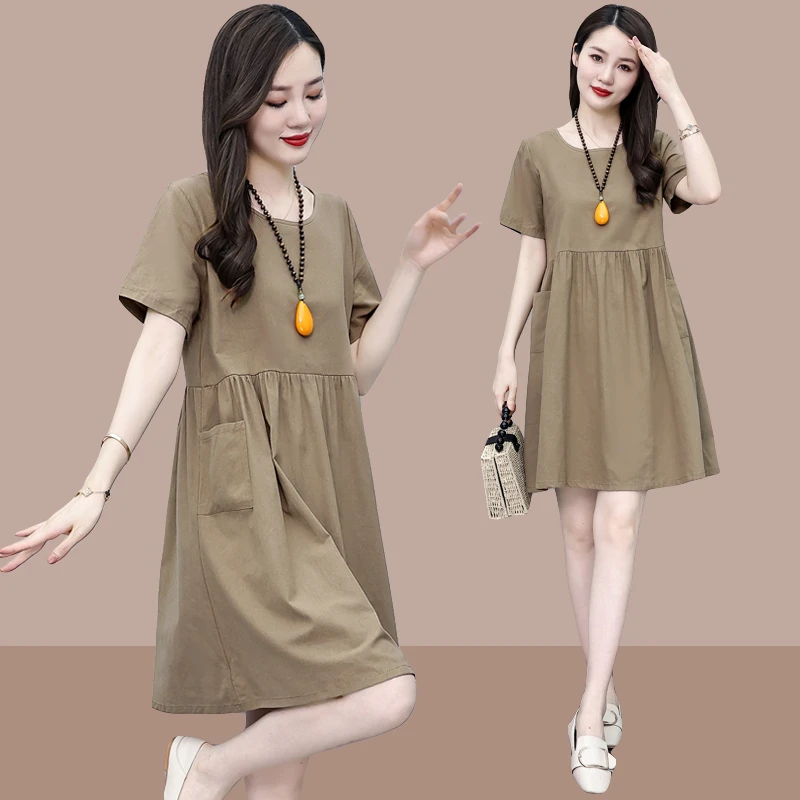 连衣裙女夏2025新款大码女装宽松气质遮肚裙子小个子减龄显瘦短裙