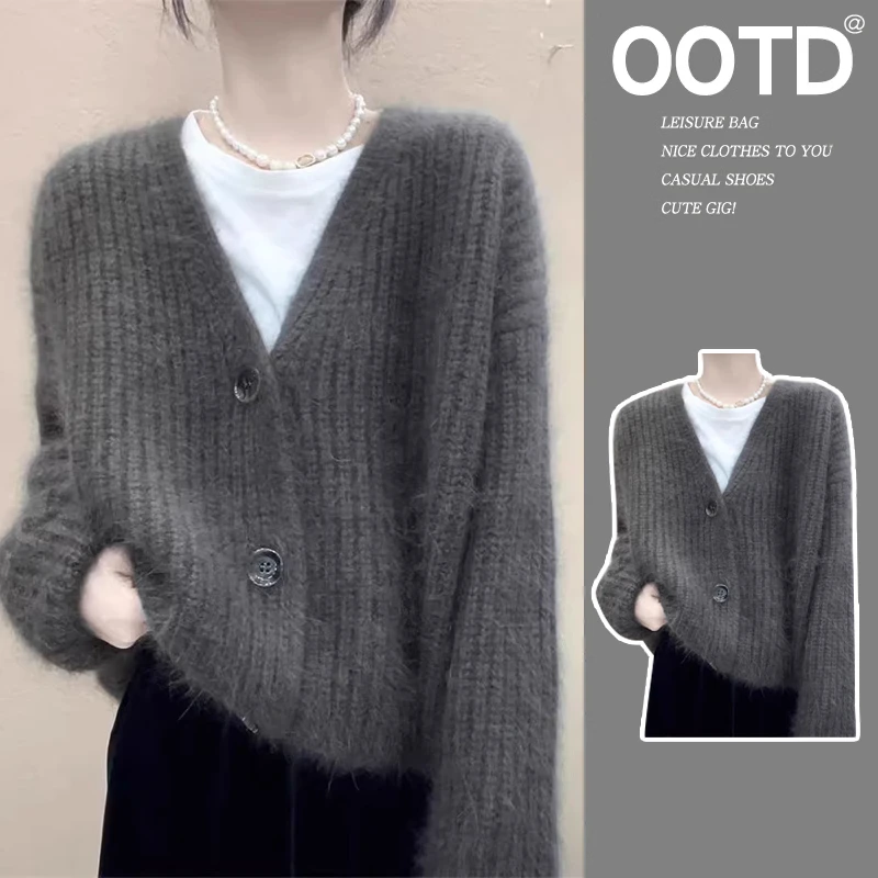 软糯v领针织开衫女毛衣2025年秋冬季新款宽松百搭时尚外套上衣潮