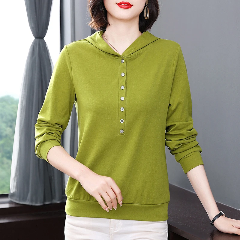 长袖T恤卫衣女2025新款春秋季韩版时尚百搭显瘦连帽薄款打底上衣