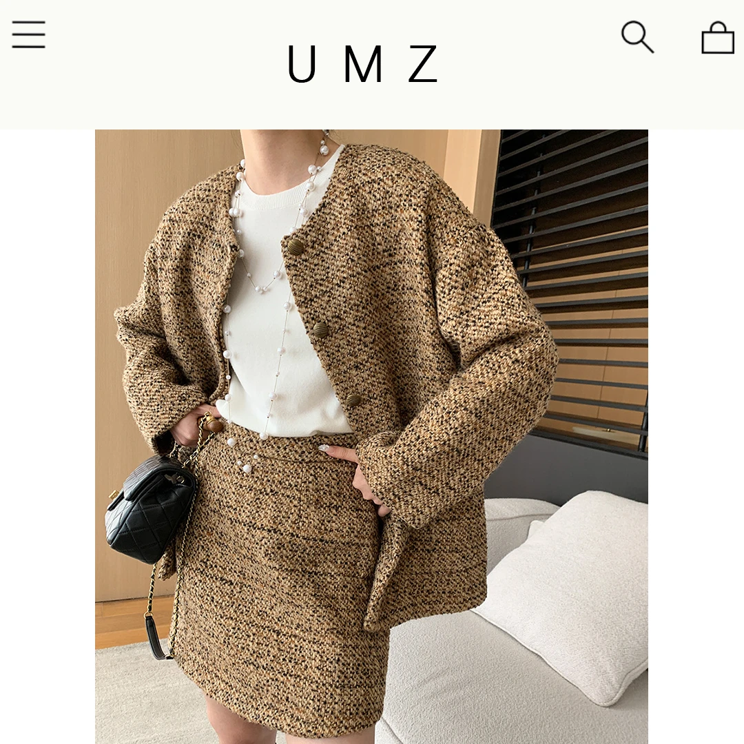 UMZ 复古高阶老钱粗花呢小香风外套半身裙套装U24T11101