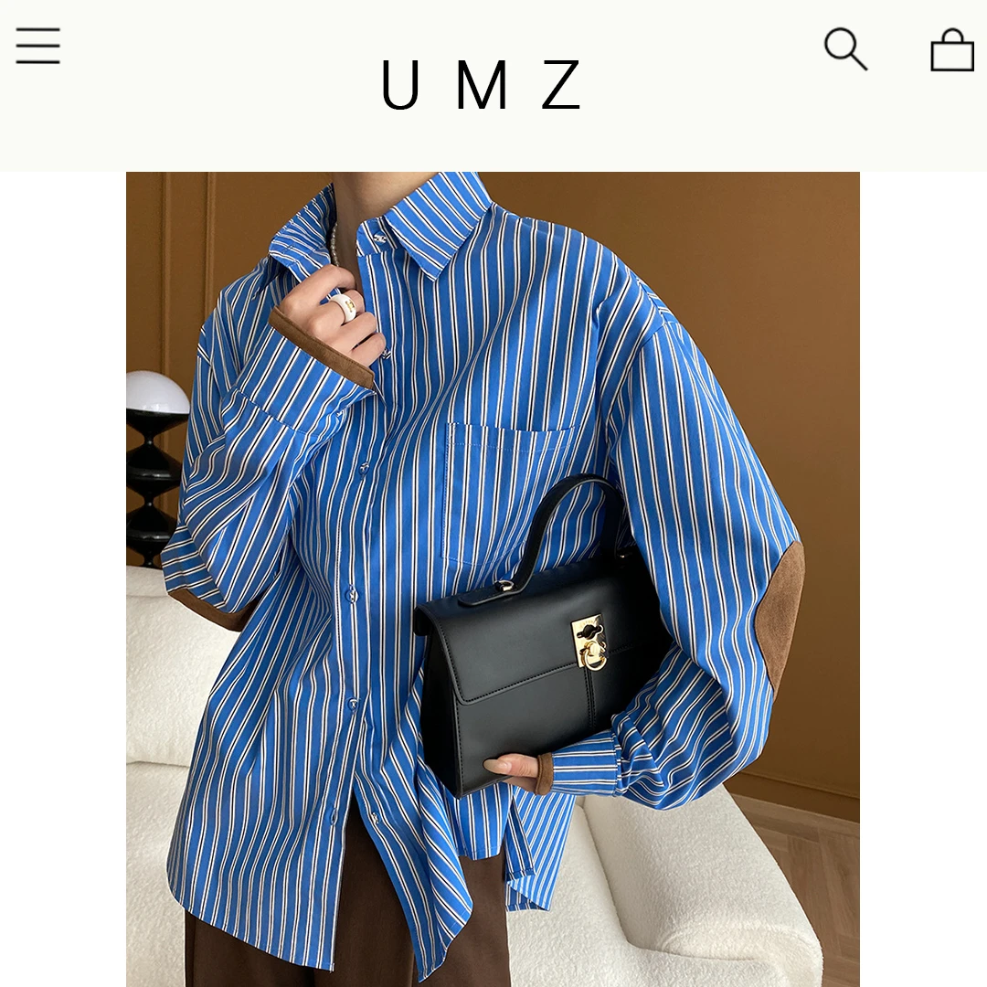 UMZ 设计感小众拼接竖条纹宽松长袖休闲衬衫U24C91201