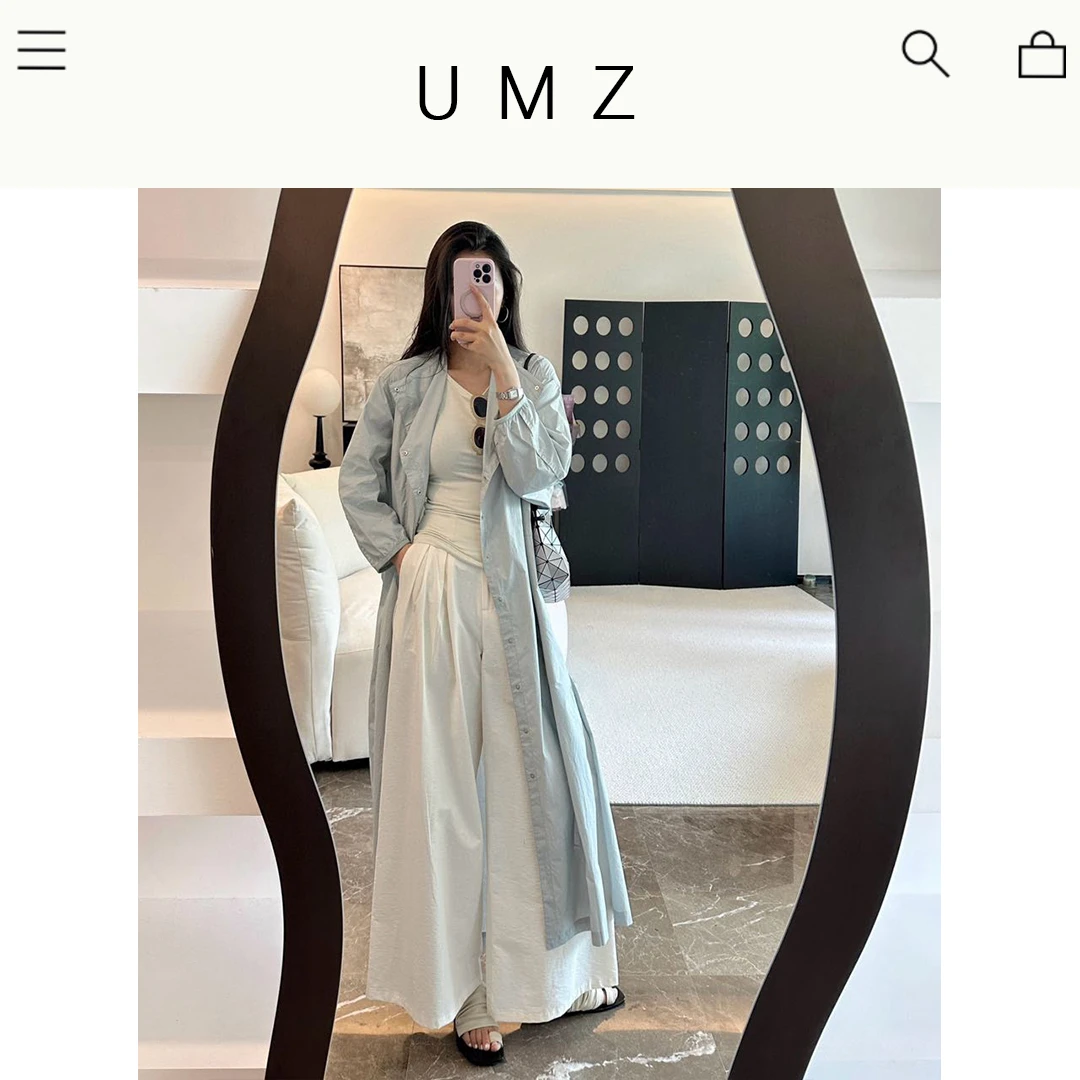 UMZ 设计感宽松长款抽绳休闲束腰长袖连衣裙WT24294