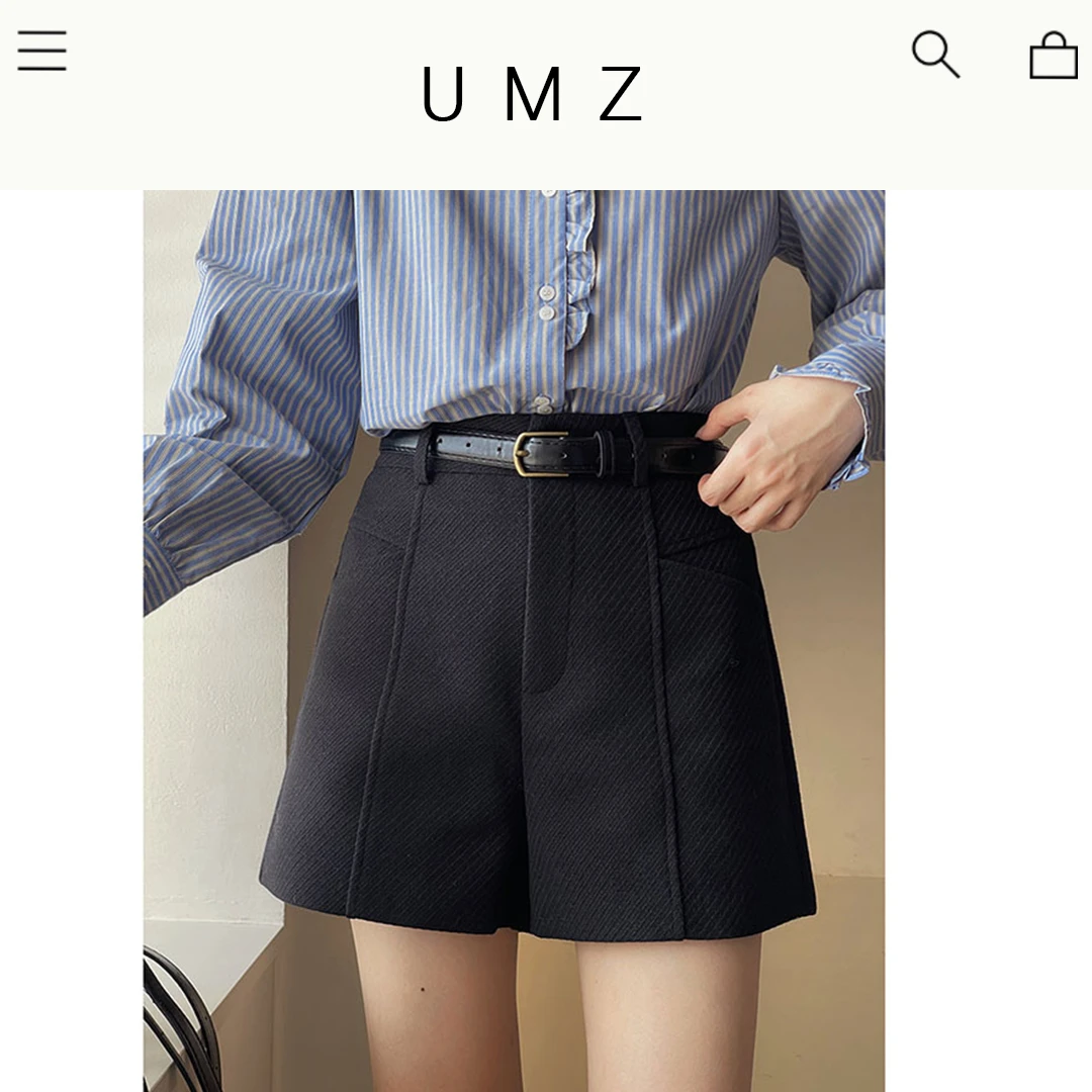 UMZ 韩系通勤A字毛呢高腰西装阔腿休闲短裤U24X31102