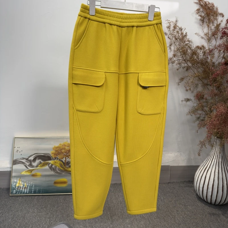 松紧腰哈伦裤女加绒加厚2024年冬季新品宽松老爹裤外穿休闲裤钟荷