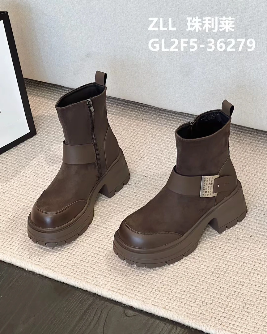 珠利莱女靴专柜正品2024商场同款拉链皮扣切尔西短靴GL2F5-36279