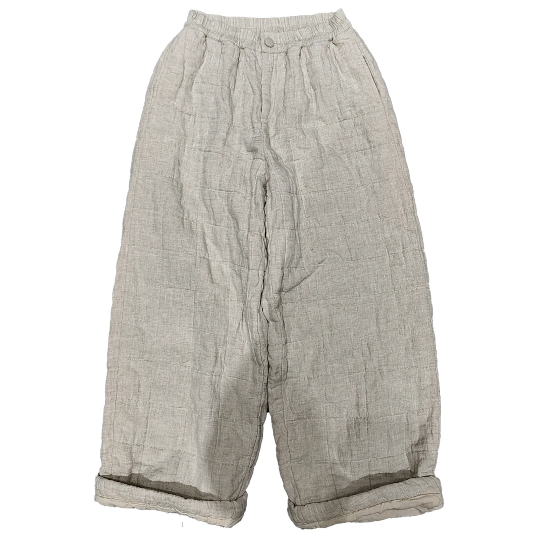 JJSY2024156君家三月秋冬100%砂洗亚麻色织方格夹棉棉裤