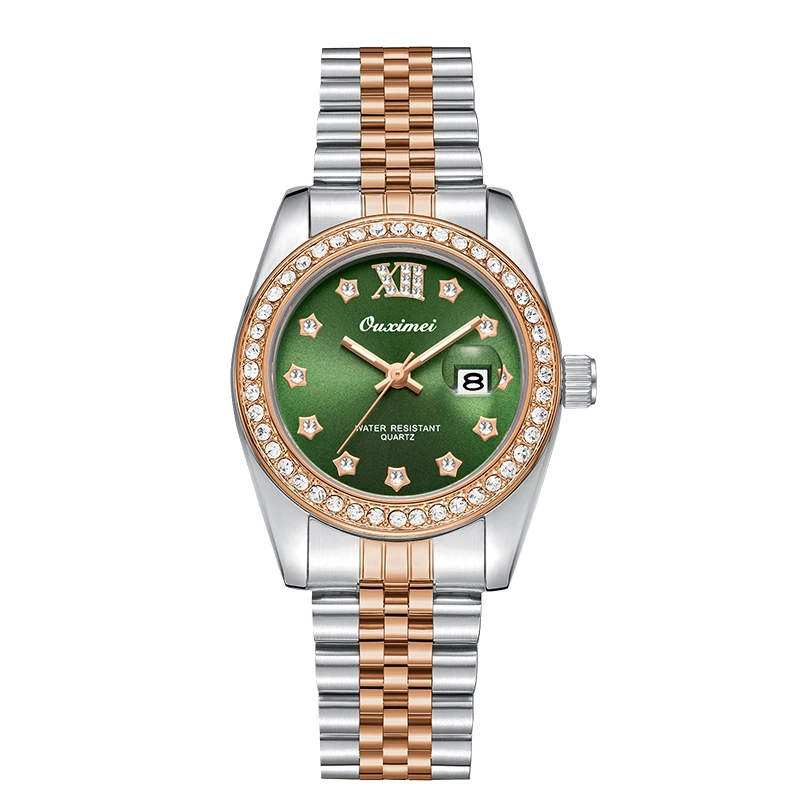 欧西美（OUXIMEI)经典日志系列真钻女士石英腕表-6666