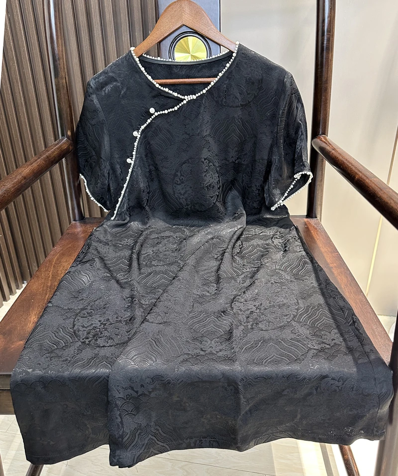 时尚提花国风珍珠边连衣裙