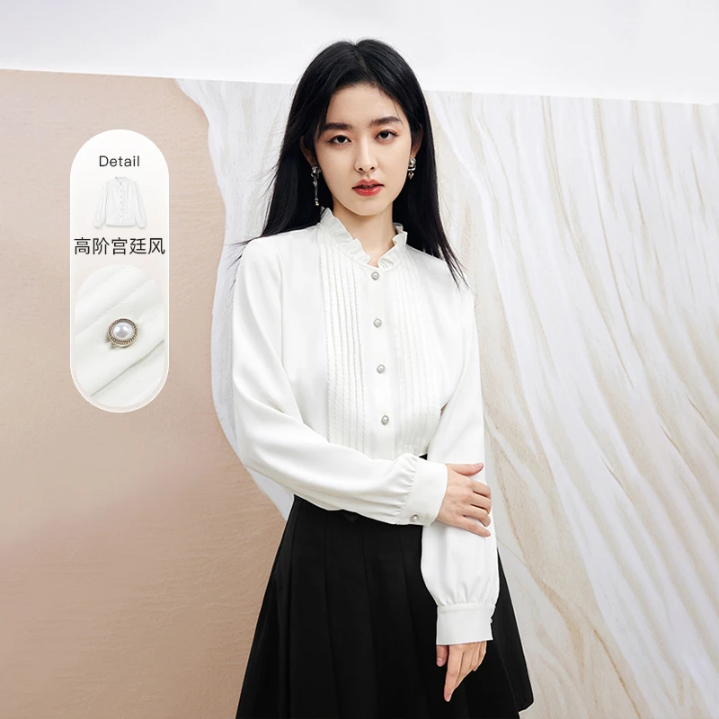 秋水伊人白色雪纺衬衫2025年春季新款女装甜美623112C063001
