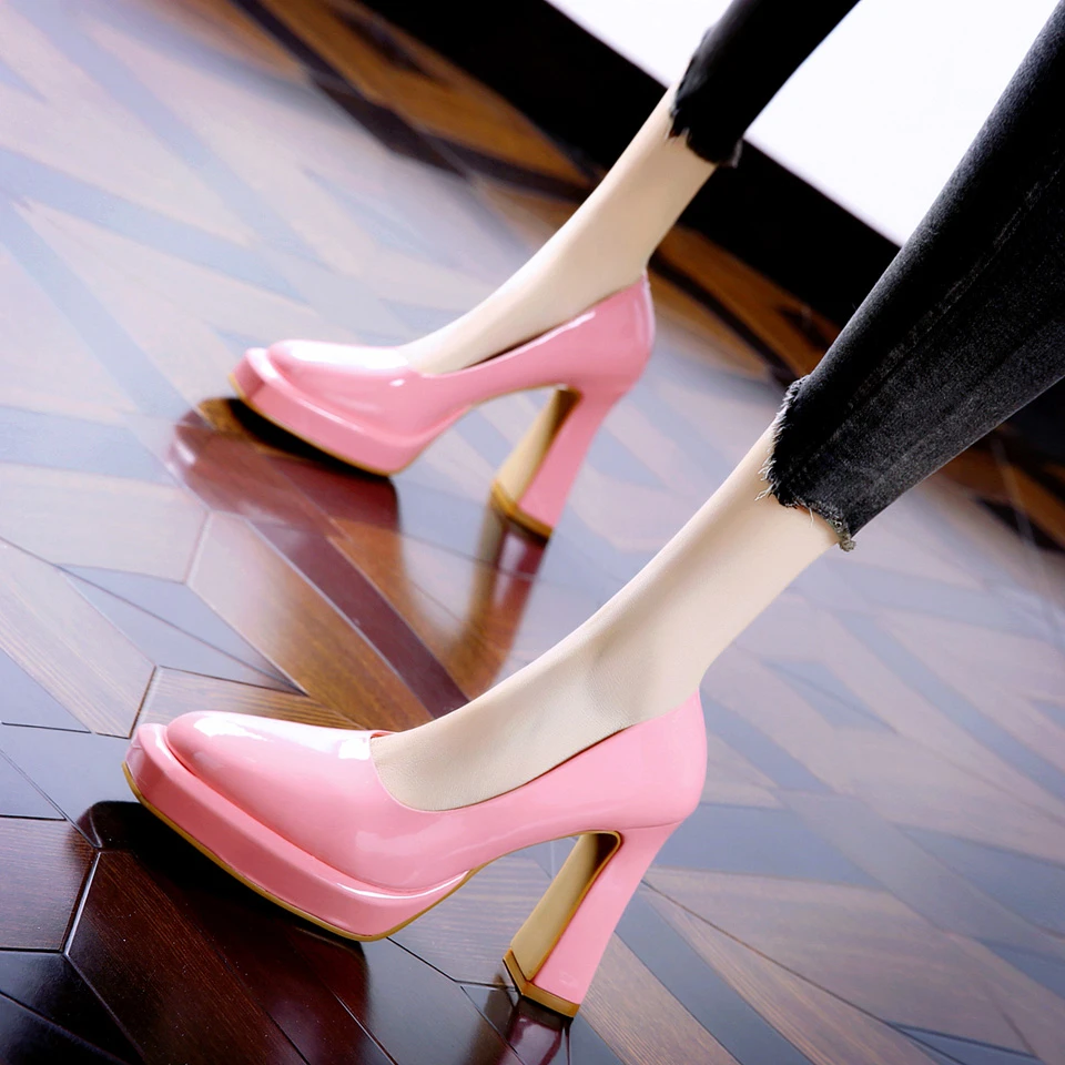 9CM[已开价]粗跟高跟鞋女2025春季漆皮方头超高跟单鞋XG6795-3