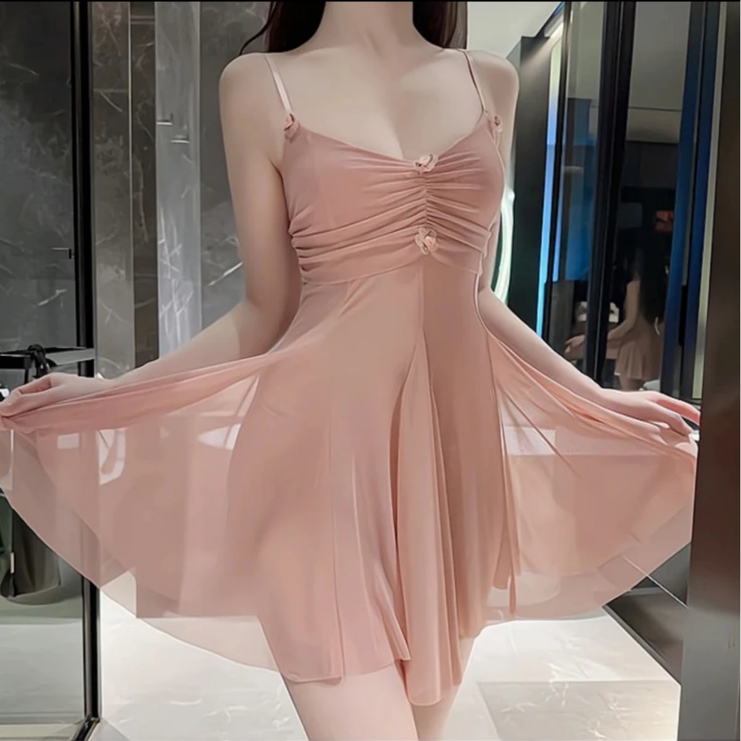 性感透明蕾丝吊带修身露背深V低胸诱惑纯欲时尚睡裙设计感女显瘦