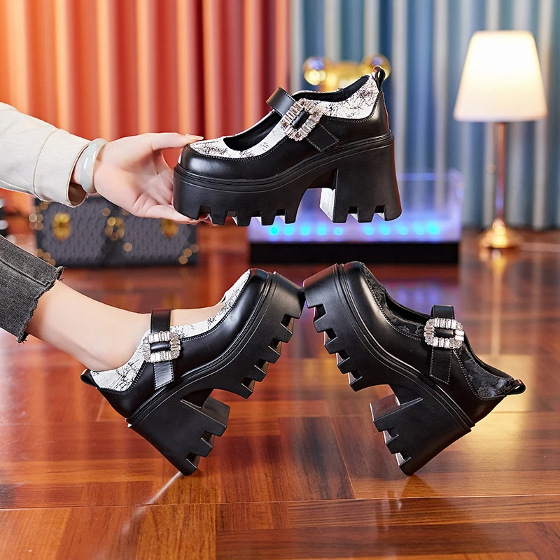 增高8cm玛丽珍乐福鞋2024年新款时尚百搭英伦风厚底内小皮鞋8018