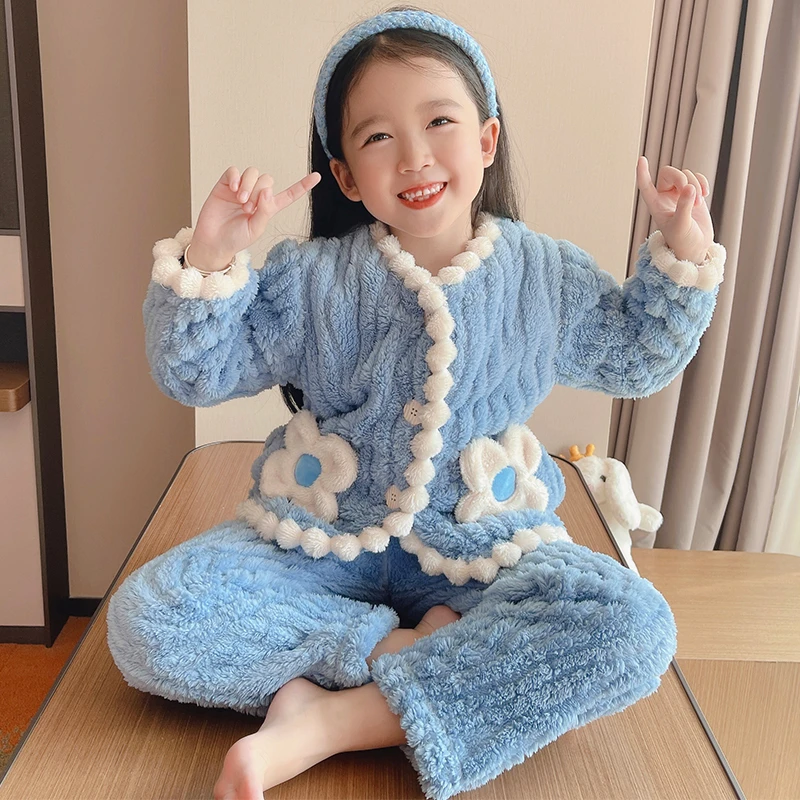 新款女童睡衣冬款珊瑚绒加厚秋季儿童法兰绒中大童女孩家居服