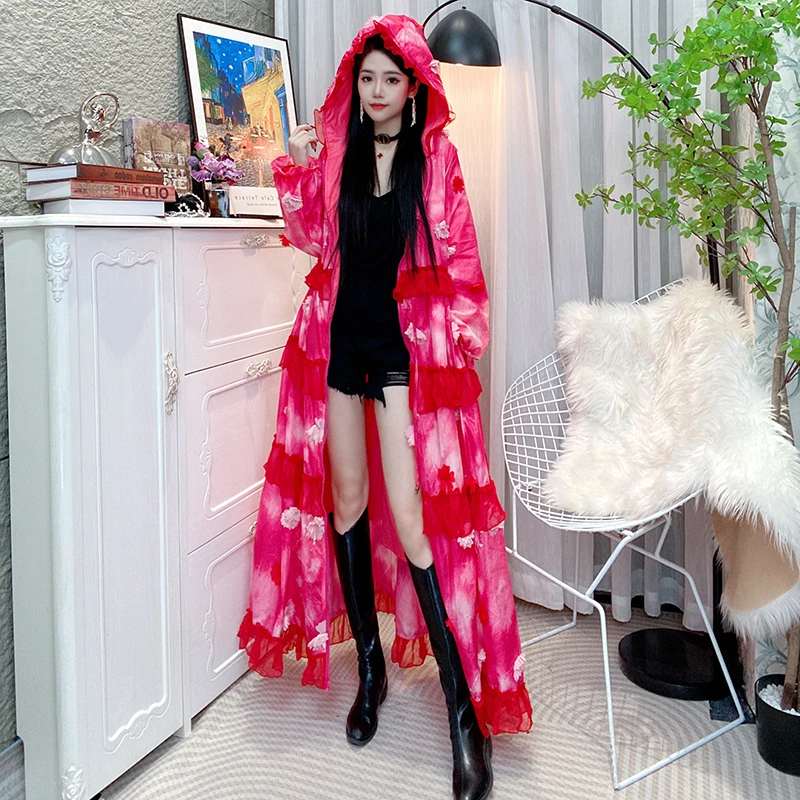 Bikamo/比卡陌冬季长款气质保暖羽绒服时尚拼接连帽款X2455玫红