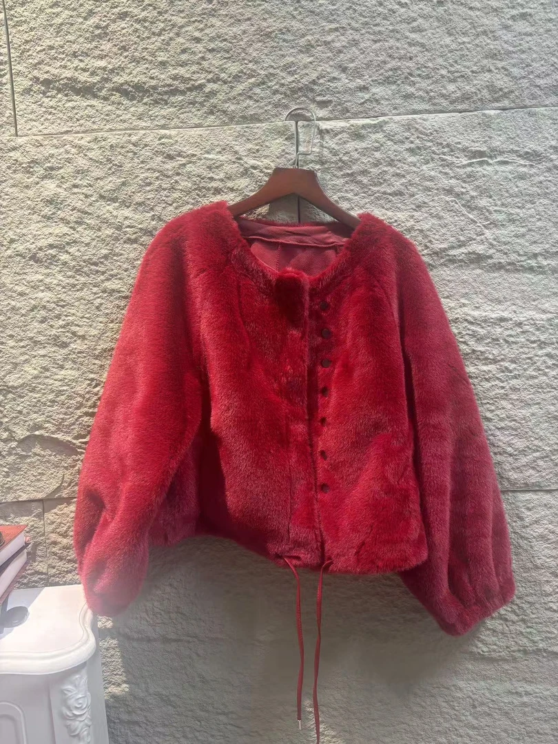 冬季时尚穿搭保暖皮草休闲外套女P0124红色