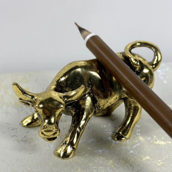 【财富牛---镇纸--笔搁】文房创意金属笔搁