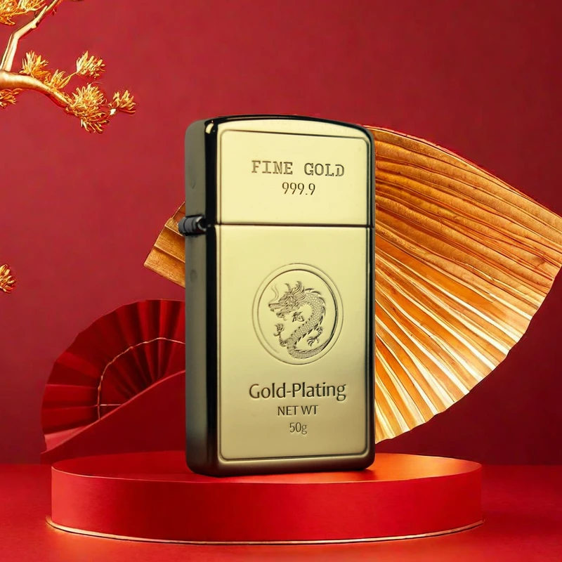 ZIPPO/之宝打火机正品纤巧窄机纯铜龙年精雕小金条打火机限量编号
