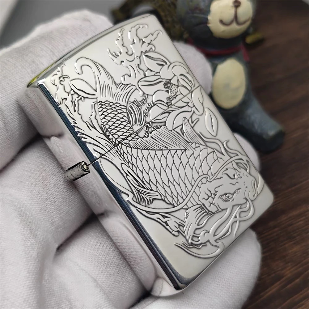 ZIPPO/之宝打火机正品镀银荷花锦鲤鱼跃龙门五面送男友礼DY8702SK
