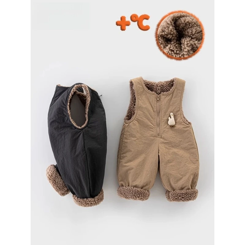 背带裤婴儿羊羔绒加厚冬装一岁幼儿连体裤加绒宝宝棉裤洋气小童裤