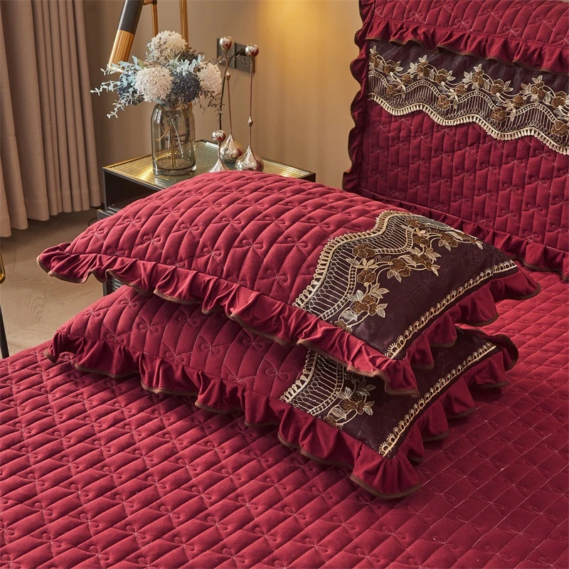 欧式蕾丝花边夹棉加厚单人枕套一对 纯色枕头套2只枕头芯套装一对