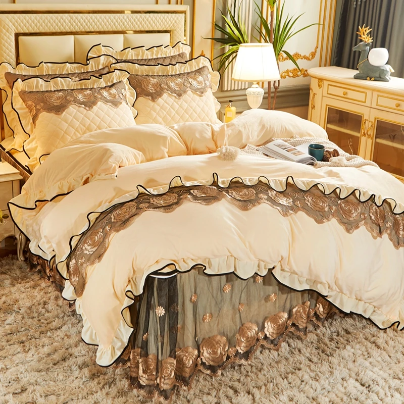 床裙款珊瑚绒四件套加厚冬季双面绒加绒被套水晶法兰绒牛奶绒床罩