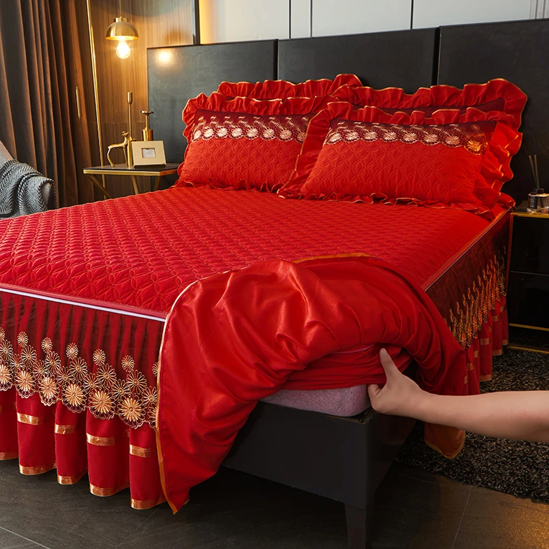 四季通用新款床裙床笠款三件套可拆卸单件加棉床罩席梦思床垫套罩