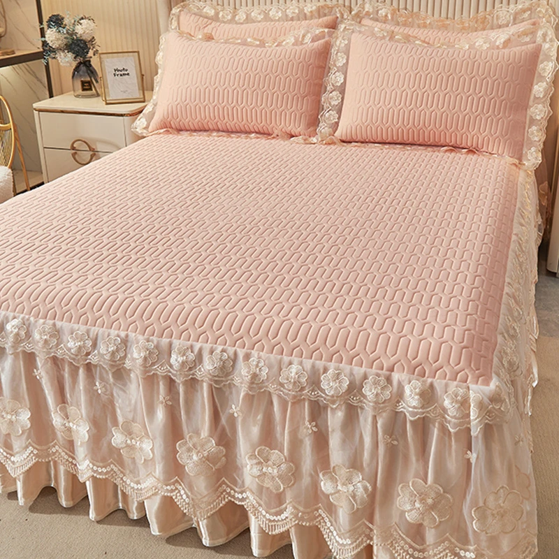 床裙款乳胶凉席三件套公主风可水洗高端冰丝席家用夏季空调软席子