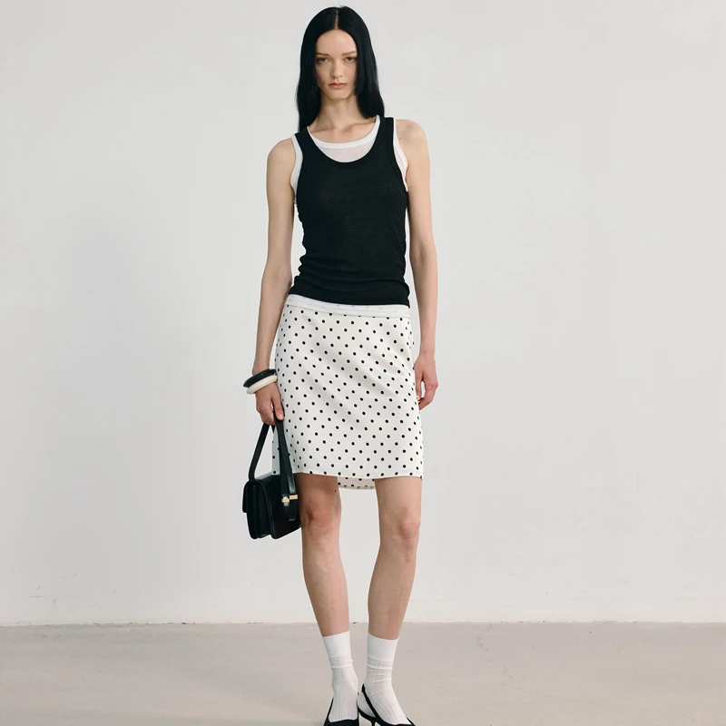 KotWai Ngai 24SS设计师品牌黑白波点醋酸直筒通勤简约显瘦短裙女