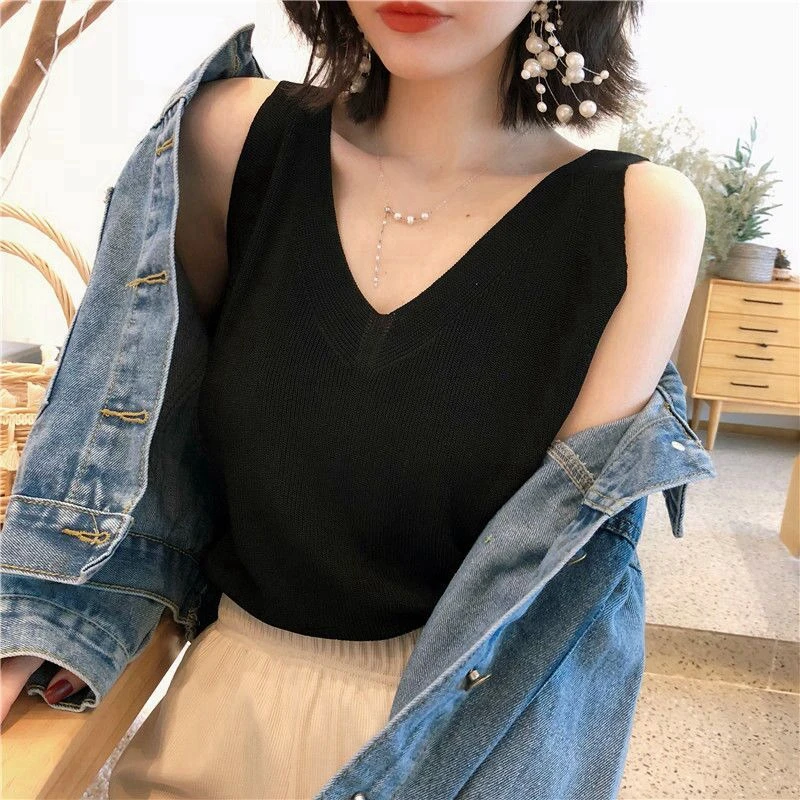 春夏2023新款冰丝吊带背心女内搭无袖大码宽松显瘦针织上衣打底衫