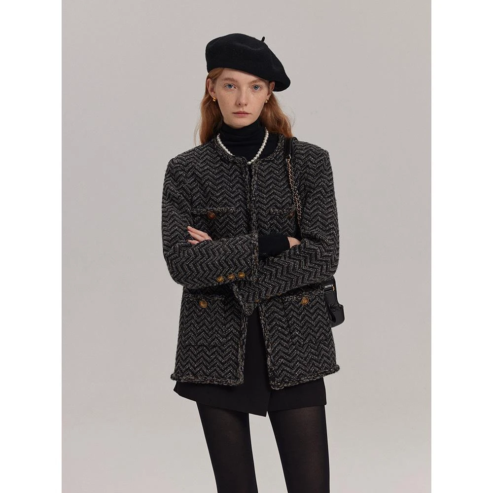 ChillCozy 进口粗花呢手工小香风外套女冬