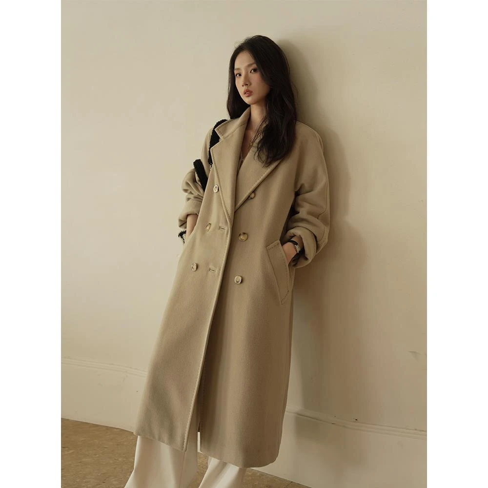 ChillCozy MAX系列100进口澳洲羊羔毛拱针单面呢中长款大衣女毛呢