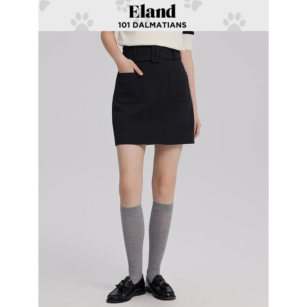 Eland衣恋半身裙女春季新款甜酷风A字裙高腰宽腰带短裙半裙