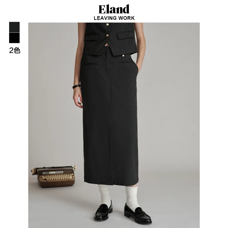 Eland衣恋半身裙长版修身高腰开叉气质裙子秋季新款EEWHD49Q91