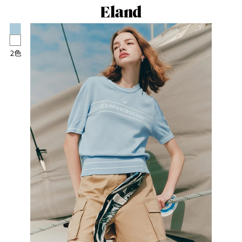 Eland衣恋毛衣清凉欧若精灵风针织短袖上衣24夏季新款EEKWE25Y02