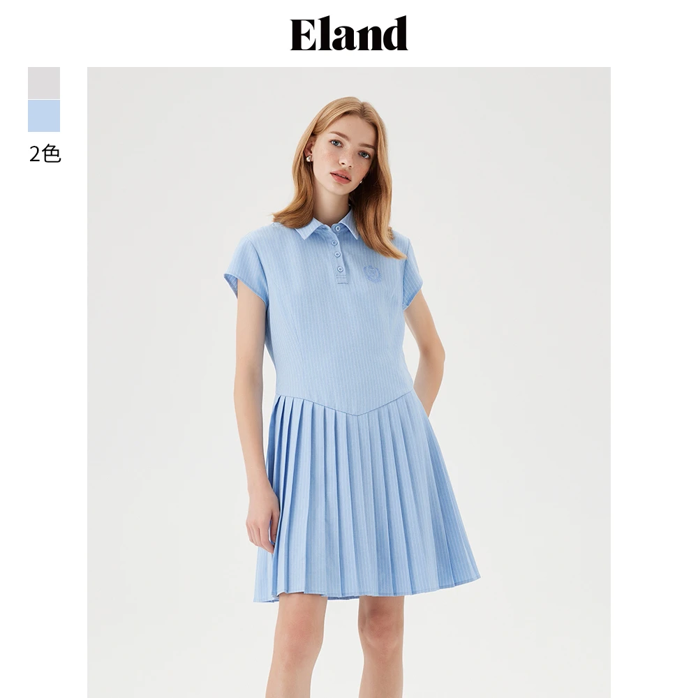 Eland衣恋polo领连衣裙修身微弹学院风裙子法式尤莱特EEOWE38T93