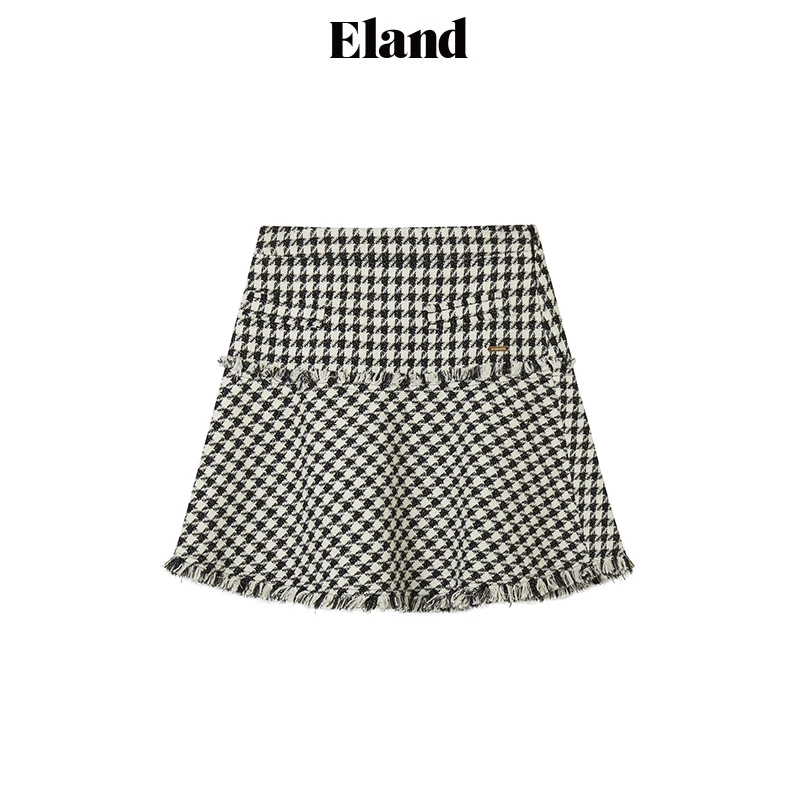 Eland衣恋秋冬新款千鸟格粗花呢迷你短裙