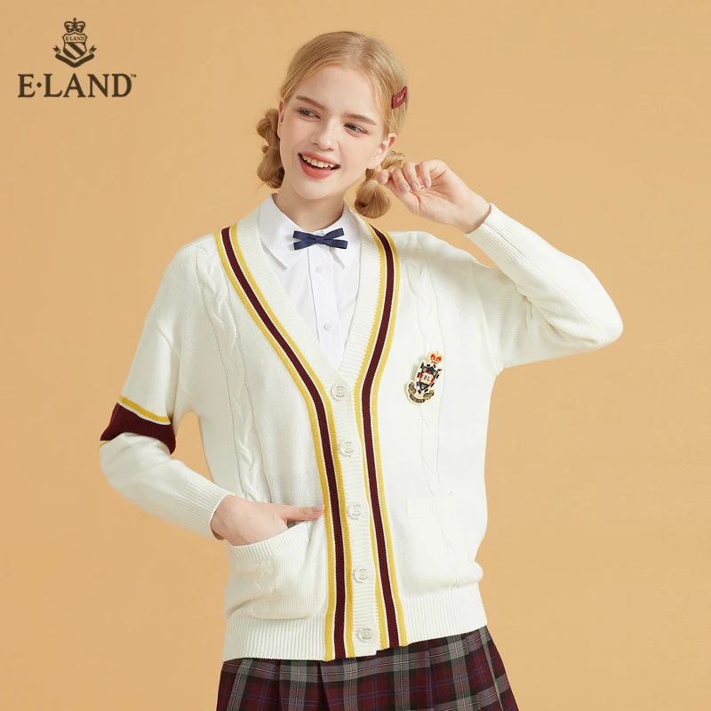 ELAND衣恋秋冬新款宽松休闲个性撞色针织开衫女EECKB49C2C