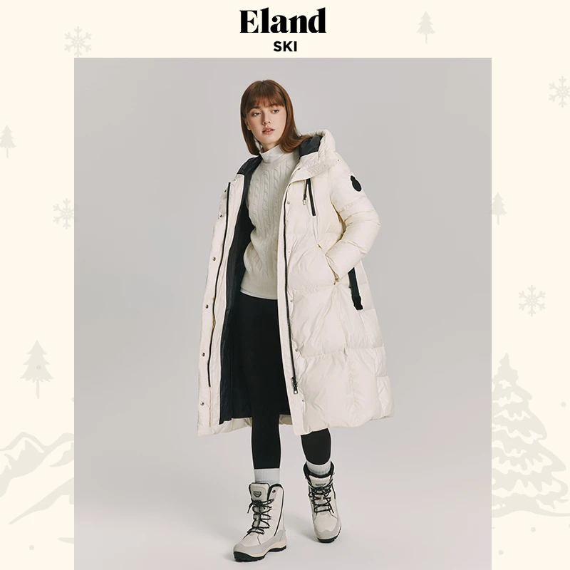 Eland衣恋羽绒服女冬新款高能感运动风长款保暖加厚修身连帽90绒