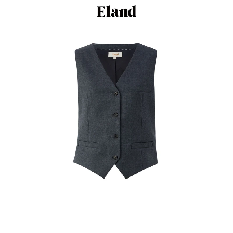 Eland衣恋马夹女气质纯色马甲含绵羊毛无袖V领上衣EEVWE49Q91