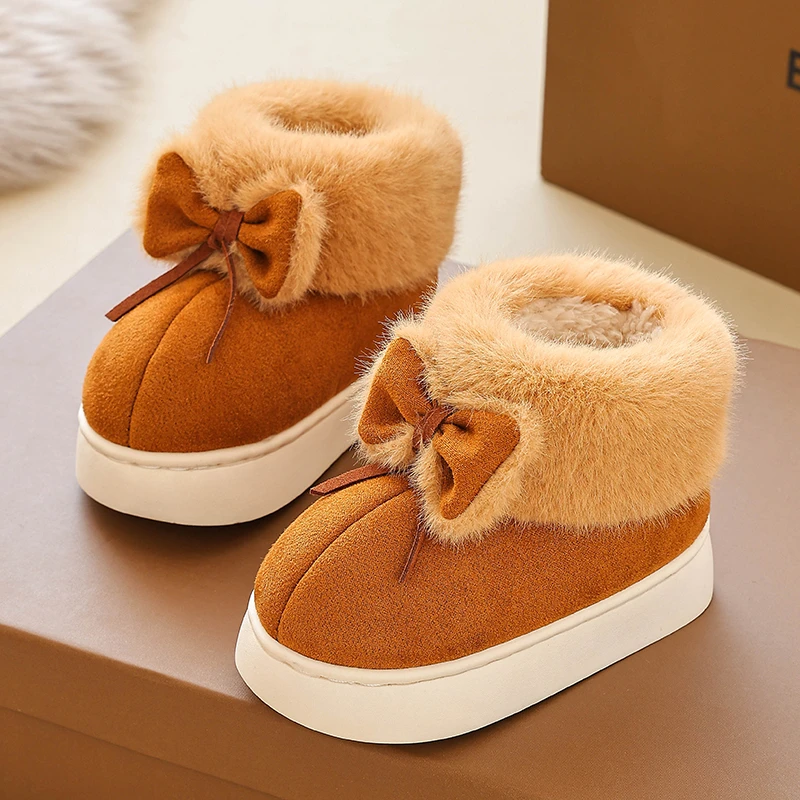 2024冬季儿童棉靴女童蝴蝶结棉鞋家居室内防滑保暖外穿宝宝棉拖鞋