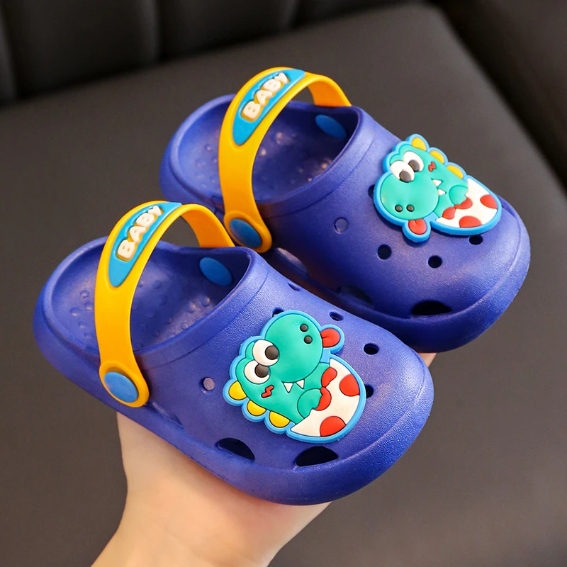 儿童洞洞鞋男拖鞋女夏韩版可爱卡通防滑厚底软底沙滩小童包头凉拖