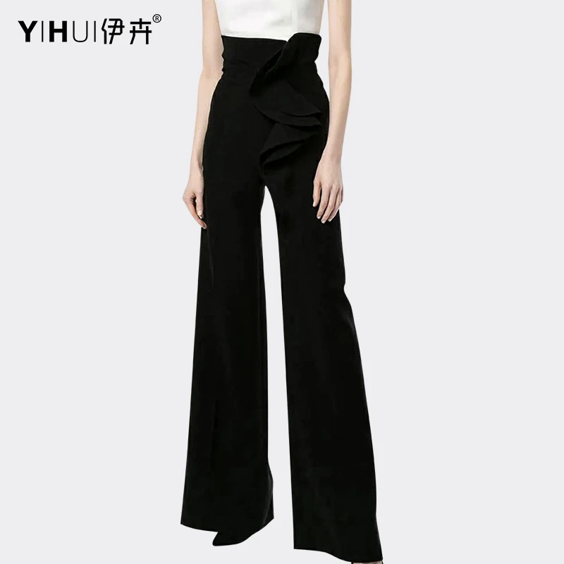 YIHUI伊卉高腰垂感西装裤阔腿裤女时尚气质直筒长裤百搭KX7133