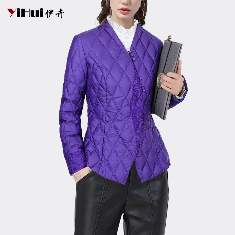 YIHUI伊卉绣花紫色羽绒服女时尚白鸭绒秋冬WG230776