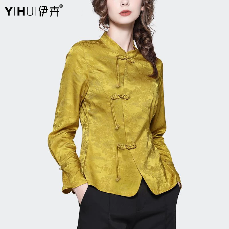 YIHUI伊卉新中式中国风提花衬衫上衣女2025秋季长袖显瘦SG230656