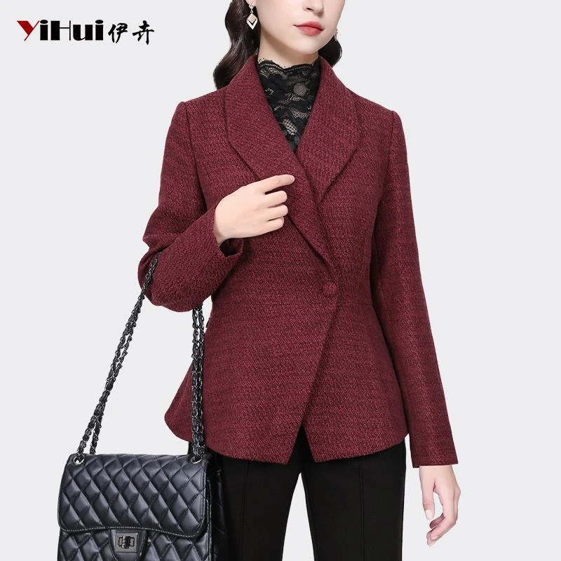 YIHUI伊卉小香风名媛毛呢外套女时尚显瘦小西装职业上衣WH231611